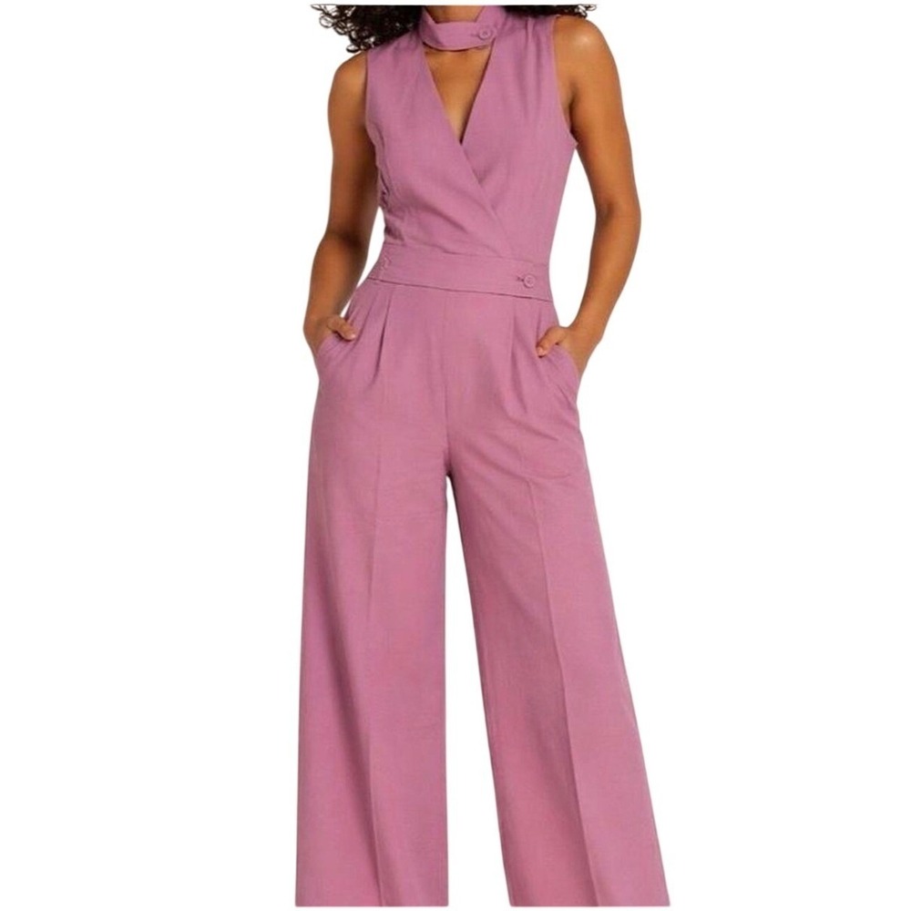 Wildfang Mauve Pink Wide Leg‎ Mock Neck Sleeveless Jumpsuit Size 4 NWT